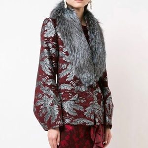 Courtney Jacquard Single-Button Jacket w/ Fox Fur Collar